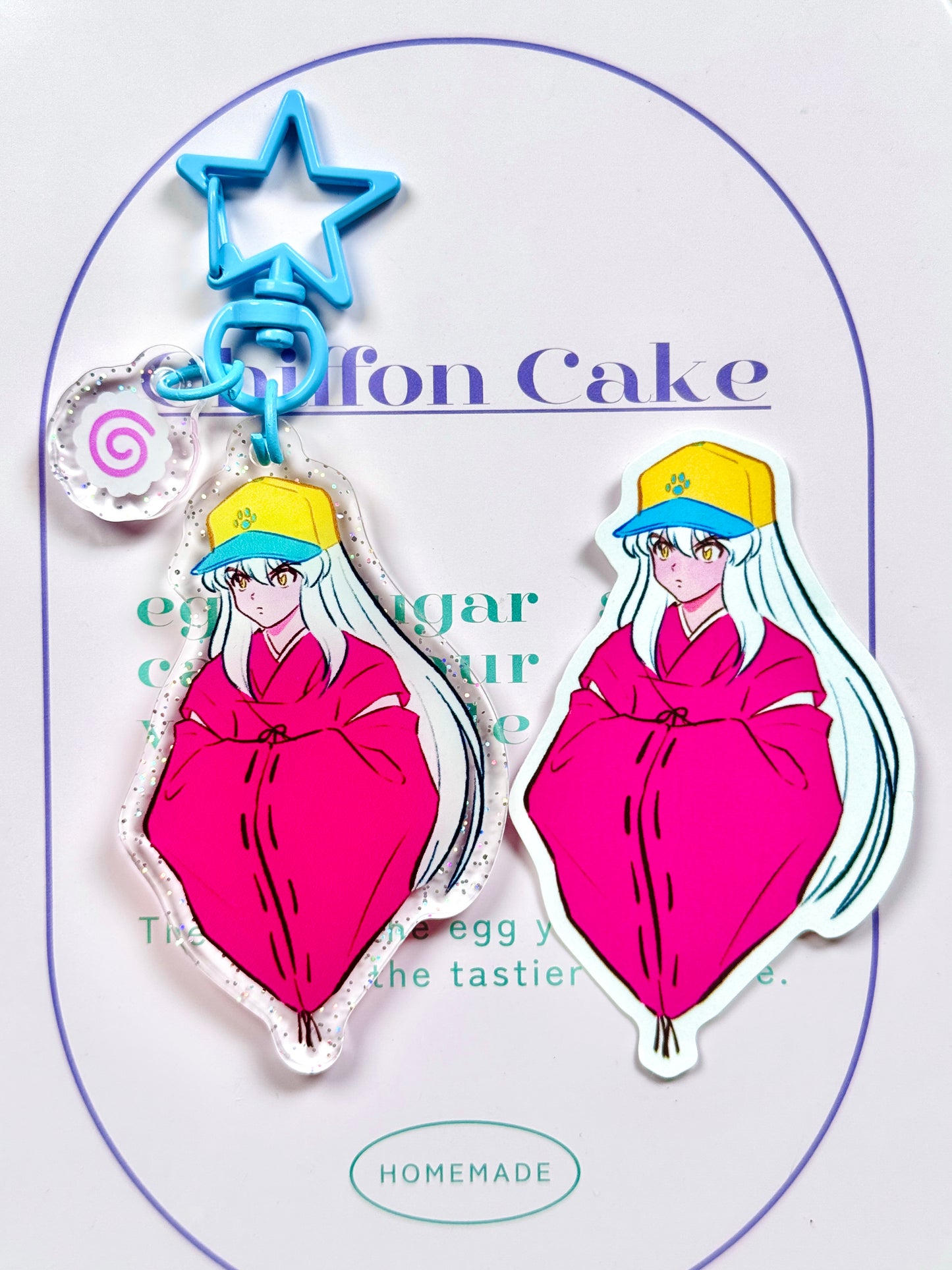 Inuyasha Acrylic Keychain & Sticker Set – 7cm Glitter Fanart Charm with Matching Die-Cut Sticker