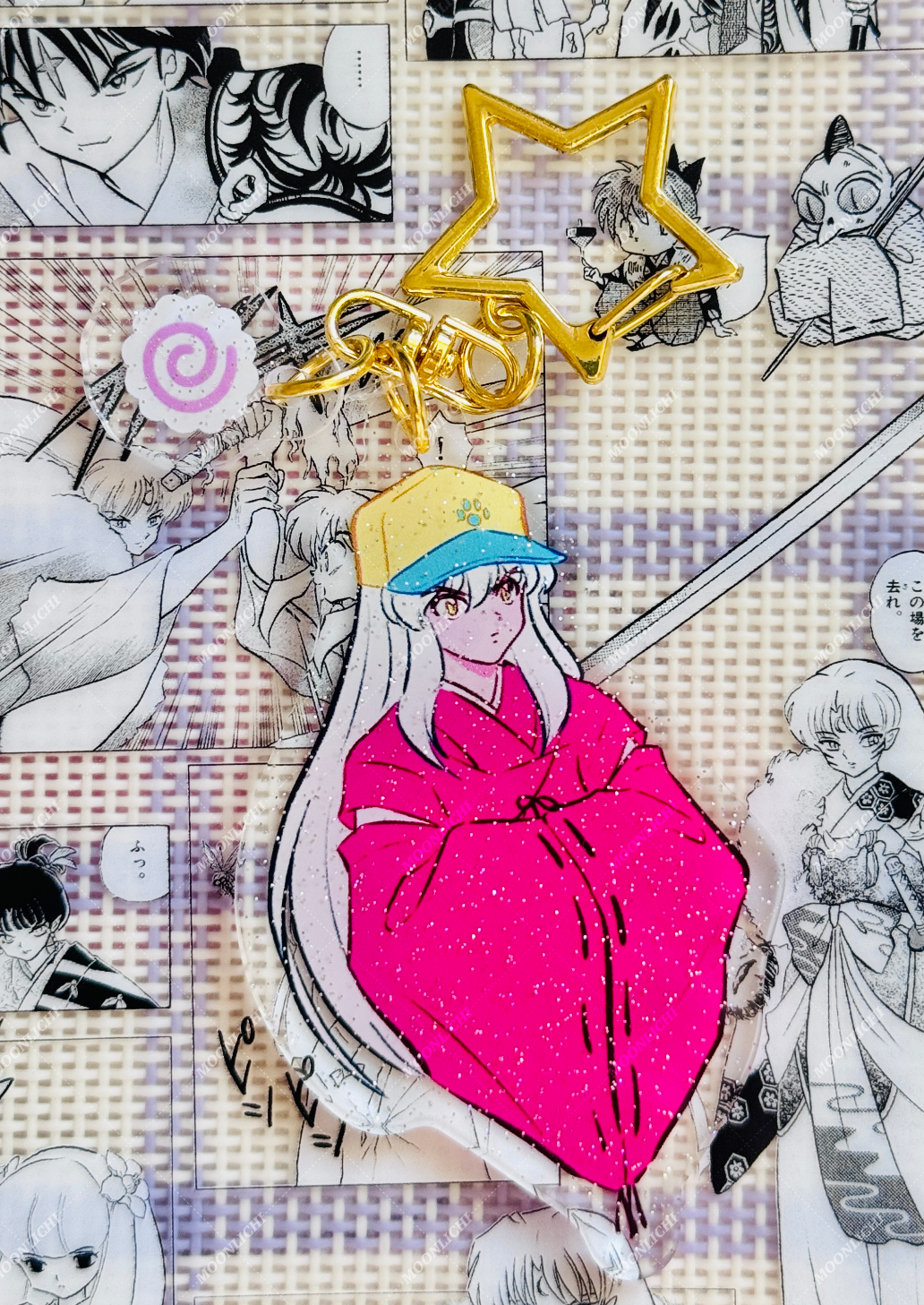 Inuyasha Acrylic Keychain & Sticker Set – 7cm Glitter Fanart Charm with Matching Die-Cut Sticker