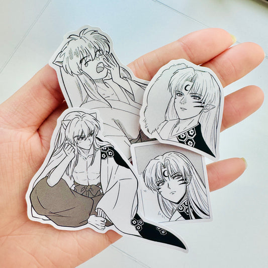 Inuyasha & Sesshoumaru Die Cut Sticker Set (4-Piece) – Black and White Manga Style