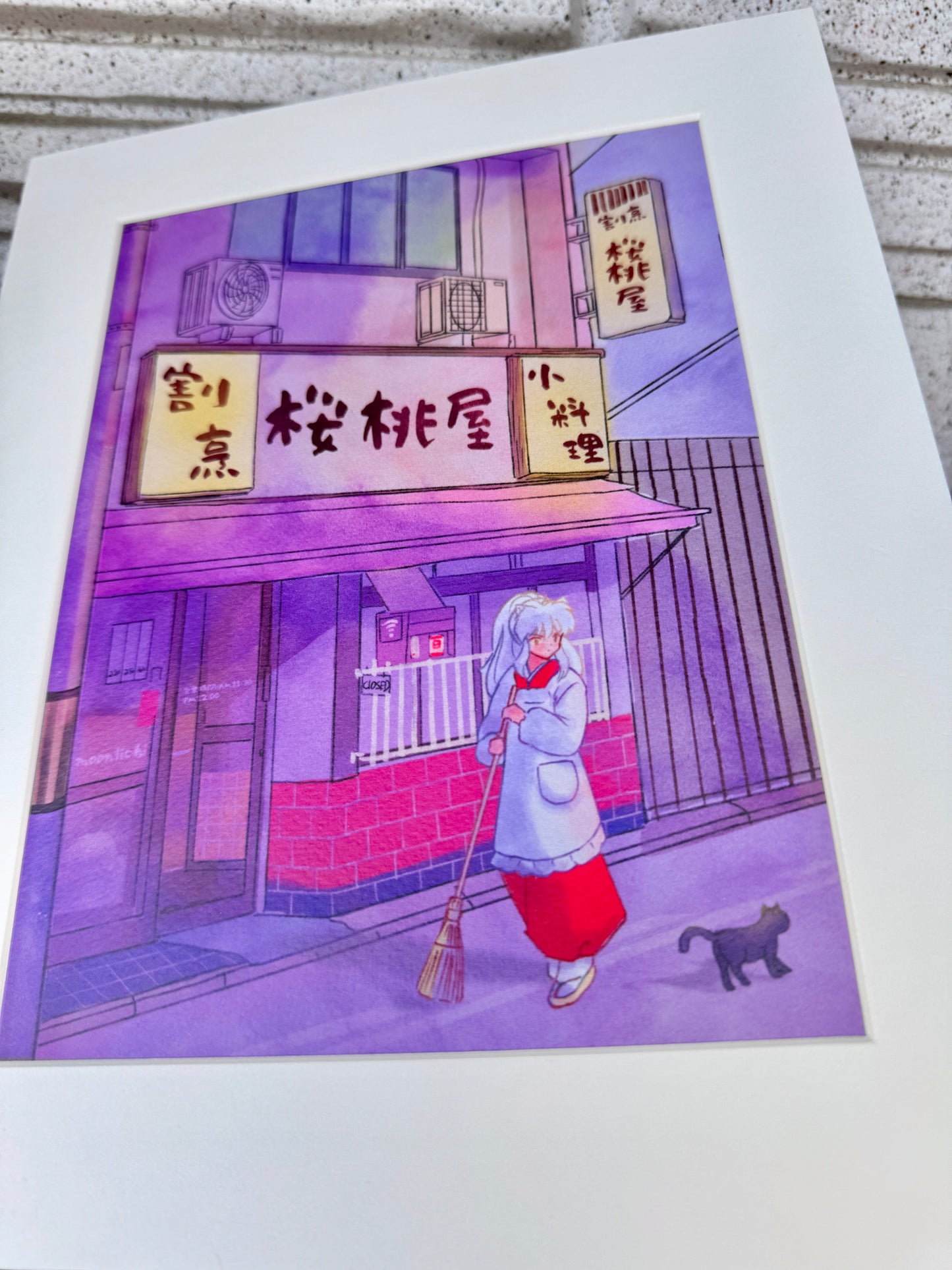 Inuyasha A5 Art Print – Textured Watercolor Paper in White Paper Frame (25cm x 20cm, Artist Assembled)