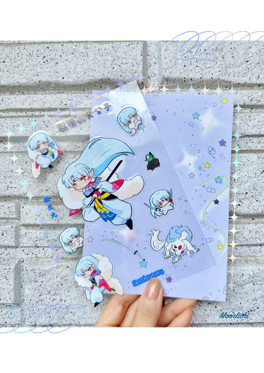 Chibi Sesshoumaru Sticker Sheet – B6 Size, 11 Cute Anime & Prop Stickers for Journals, Laptops & More