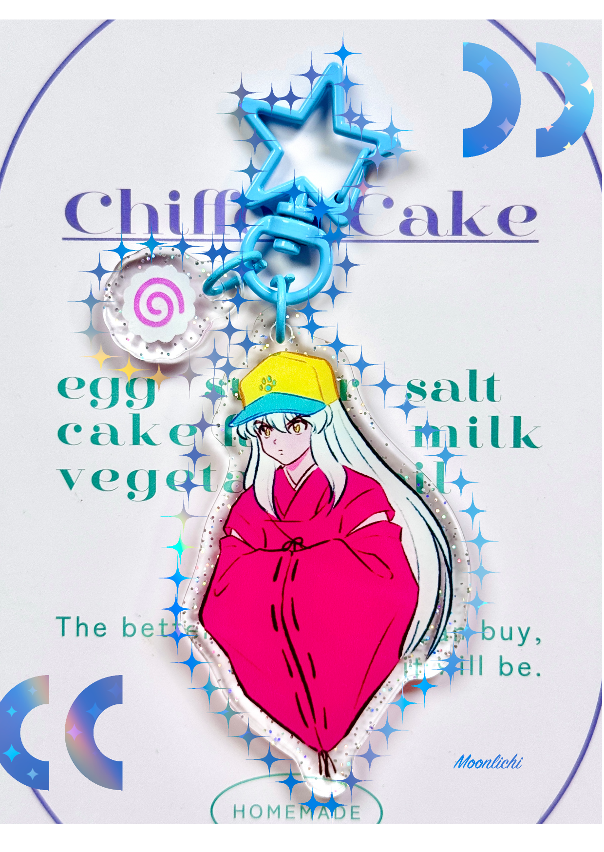 Inuyasha Acrylic Keychain & Sticker Set – 7cm Glitter Fanart Charm with Matching Die-Cut Sticker